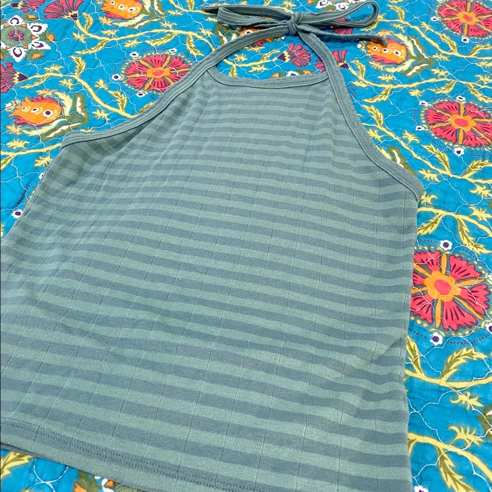 Teal stripe strapless halter top American Eagle Small